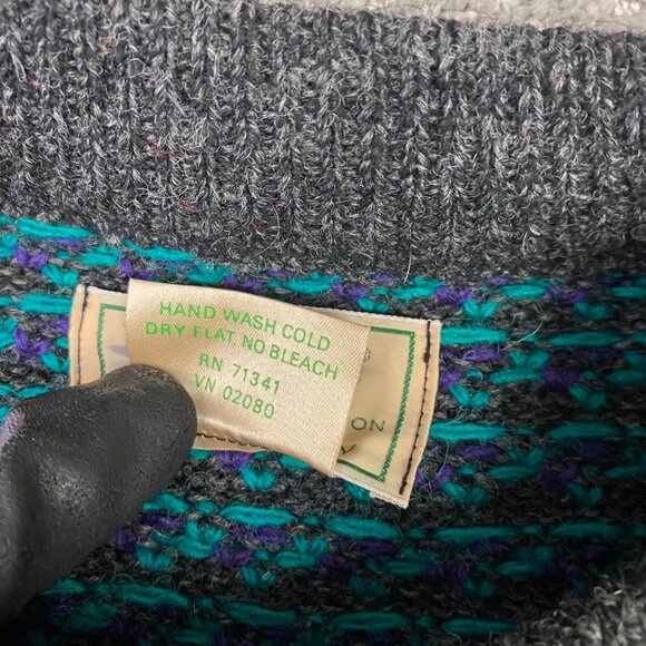 Vintage LL Bean Norway Sweater Women's XL Mens Medium Grey Green Purple Birdseye - Picture 5 of 11